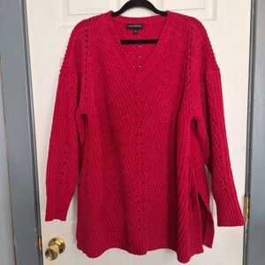 Lane Bryant‎ Chenille Vneck Sweater Womans 18/20 Dark Berry Pink Pullover Chunky